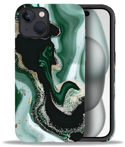 artslion 2 in 1 Cute Hülle für iPhone 13 6.1 Zoll, Stoßfest FallSchutz Handyhülle grüner Marmor Sturzschutz Case