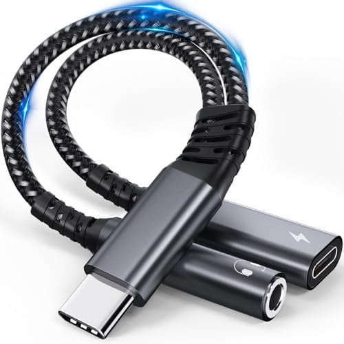 Adaptateur USB C Jack 3.5mm avec Charge Rapide PD 60 W, Prise Type C vers AUX 2 en 1 pour écouteurs, USB C Jack Compatible avec iPhone 16 Pro Max, Samsung Ultra/S24/S24+,Huawei USW