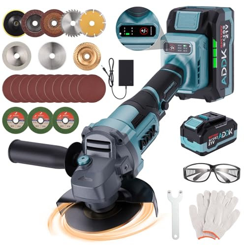 BFYDOAA Akku-Winkelschleifer 125mm, 9000U/min Bürstenloser Motor Trennschleifer,6-Gang Trennschleifer zum Schleifen,Schneiden und Polieren - 2 Akkus 4.0Ah,Sägeblätter und Zubehör