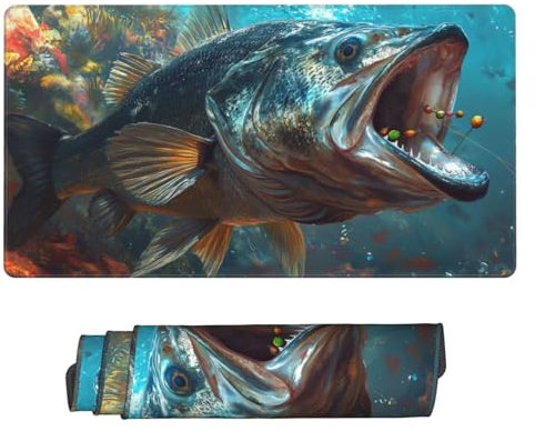 Mouse Pad, Gaming Mouse Mat Big Fish Desk Mat Large, XXL Mousepad 31.5x15.7x0.12 inch, Non-Slip Rubber Base Mouse Mat, Optimised for Gaming Sensors, Extended Mouse Pad for Gaming, Office, Home C-162