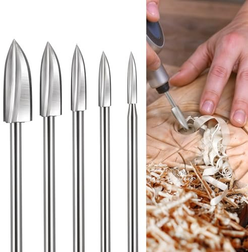 5 Stück Holzfräser Für Bohrmaschine Gravierbohrer Holz Holzschnitzwerkzeuge, Edelstahl Gravierwerkzeug, Holz Fräser Set für Schnitzen Bohren Rotationswerkzeuge, holzGravurbohrer Set 5 Größe