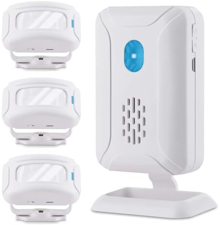 NineLeaf Indoor Motion Sensor Alarm with Siren, Motion Sensor Door Bell Shop Visitor Alert, Battery Operated/USB Powered, Volume and Brightness Adjustable, for Home Garage Van Shed Shop Office