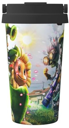 Plants Vs Zombies - Taza de café reutilizable ecológica, acero inoxidable 304, 500 ml, tapa a prueba de fugas, opción de impresión de diseño personalizado