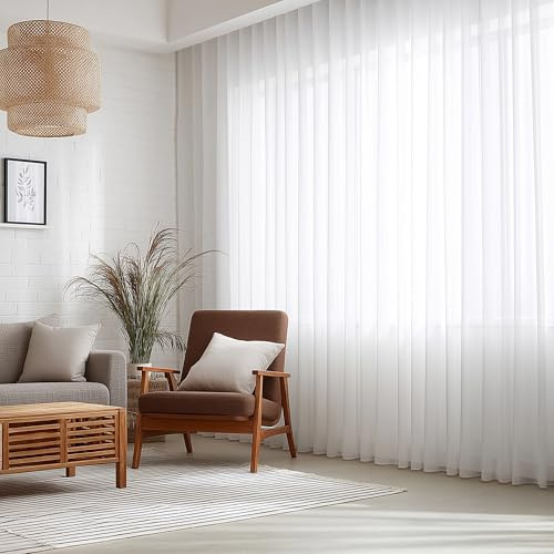 PONY DANCE Extra breite Gardinen mit Kräuselband Raumteiler Vorhang Weiß | 1er Set,H245 x B750 cm,Wohnzimmer Vorhang Transparent,Voile Gardinen für Schienensystem,Sanfte Lichtfilterung ohne Dunkelheit