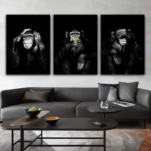Baibexing Lustiger Affe Hd Poster Leinwand Malerei Tier Wandkunst Dunkel 3 Leinwand Gemälde Und Druck Für Wohnzimmer Wohnkultur 21X30Cmx3Pcs Kein Rahmen
