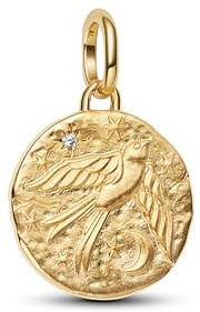 PANDORA ME Schwalbe Medaillon-Charm aus Sterling Silber mit 14K vergoldeter Metalllegierung, Zirkonia, Kompatibel Me und Moments, 764082C01