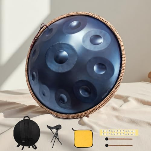WHOOLEFUN Handpan-Instrument, Handtrommel, 10 Töne, 440 Hz D-Moll Handtrommel-Musik, Erzeugt Meditationsklänge Mit Handpan, Ideales Instrument Für Anfänger
