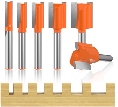 Jeu de 6 Fraises Droites pour Défonceuse – Queue 6 mm, Diamètres de Coupe 6–8–10–12–16–20 mm, Profondeur de Coupe 20 mm, Pointes en Carbure, pour Rainurage et Usinage du Bois