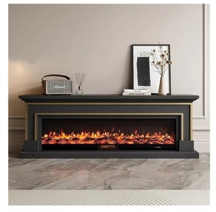 Soporte de TV con chimenea 71/79 for sala estar, moderno centro entretenimiento eléctrica llama 3D y control remoto Cheminée sans conduit(Negro,Pequeño)