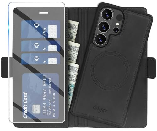 Giyer Handyhülle für Samsung Galaxy S26 Ultra Hülle mit Schutzfolie,2 in 1 Abnehmbare PU Leder Wallet Standfunktion Kartenfach Magnetisch Schutzhülle für Samsung S26 Ultra Klapphülle Case (Schwarz)