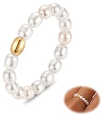 LOLIAS Anti Stress Ringe Naturstein Perlen Ringe für Damen Verstellbarer Stein Perlen Anxiety Rings Fidget Ringe Damen Schmuck