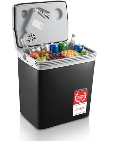 TZS First Austria - Thermoelektrische Kühlbox 32L - 18 Grad Kühlleistung - 230V/12V/USB-C PD 3.0 - Mobile Minibar für Auto & Camping - Schwarz/Grau