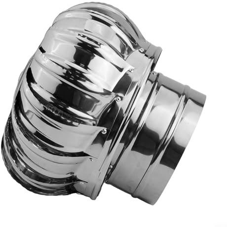 Drehbare Kaminhaube aus Edelstahl, Anti-Downdraught Spinner Rauchabzugskappe, windbetriebene Lüftungsabdeckung, Regenschutz für Schornstein-Topf, Rauchabzug, wetterfeste Klemme (Ø150 mm)
