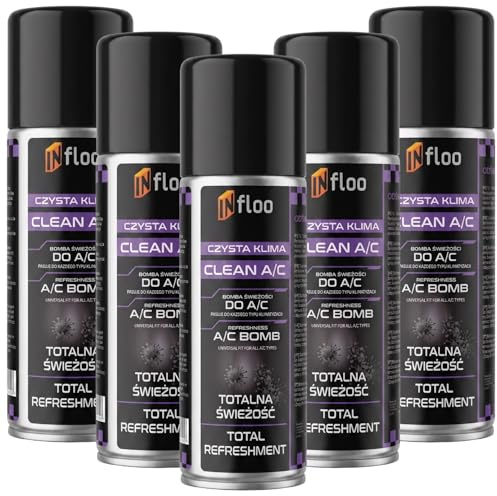 5x INfloo Clean A/C 200 ml Klimaanlagenreiniger Auto – Klimaanlagen Desinfektionsspray für Lüftung und Innenraum, Geruchsneutralisierer, Auto Innenraum Erfrischer mit automatischer Sprühdüse