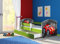 CLAMARO 'Fantasia Grün' 140 x 70 Kinderbett Set inkl. Matratze, Lattenrost und mit Bettkasten Schublade, mit verstellbarem Rausfallschutz und Kantenschutzleisten, Design: 05 Rennwagen Rot