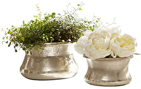 Loberon Vase 2er Set Riona, Zwei Größen, matt gebürstet, ideal für kleine Sträuße, Blumenvase, Wohnaccessoires, Wohndekoration, Aluminiumguss, antiksilber