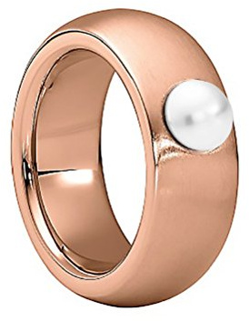 Heideman Ring Damen Coma Roségold Edelstahl mit Perle weiß | Coma Statement-Ring Roségold, Edelstahl, breiter matter Bandring mit Rivoli-Kristall, Damenring, nickelfrei, Geschenk