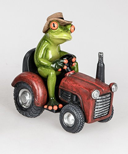 ITRR Dekofigur Frosch auf Traktor, rot handbemalt; ca.16cm