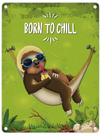 trendaffe - Metallschild mit Faultier in Hängematte Motiv und Spruch: Born to chill