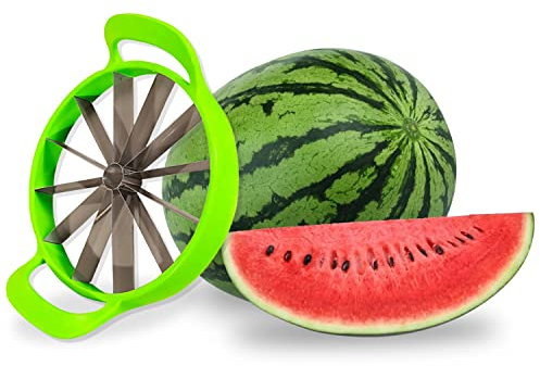AEX Watermelon Slicer Cutter - Stainless Steel 12-Blade Melon Cutter for Perfect Slices - Melon Slicer Cutter Tool - Watermelon Slicer Gadget - Watermelon Cutter Slicer Fruit Tool, 25.5cm (Green)