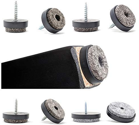 Furniture Sliders. Floor Protectors with Soft Felt Gliders, Screw System. Made in Germany, (Black, 20mm Diameter, with 1 Drill Bit Pack of 4)