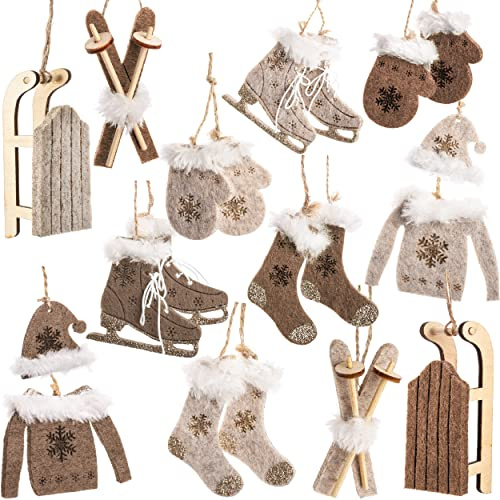 alles-meine.de GmbH 50 TLG. Deko Set - Streumotive - Winter & Weihnachten - Ski/Schlitten/Schlittschuhe - aus Holz - Miniatur/Diorama - Anhänger - Weihnachtsdeko/Winter -..