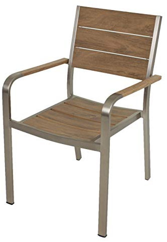 Garden Pleasure Stapelstuhl Florence, 2er-Set Aluminium Champagner/Non-Wood, Teak-Optik