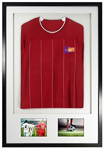 Vivarti DIY Adult 3D Mounted + Double Aperture Sports Shirt Display Frame for Football Shirt, Rugby Shirt, Band T-Shirt Shadow Box - 61 x 91.5cm - Black Frame, White Mount, White Backing Card