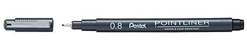Pentel Pointliner S20P-8A, Fineliner, schwarz, wasserfest und lichtecht, 0,8 mm, 12 Stück