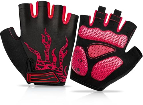 BTNEEU Guantes Ciclismo Medio Dedo Guantes MTB Cortos, Guantes Ciclismo Verano Guantes MTB Gel Antideslizante Transpirable, Guantes Bicicleta Montaña Carretera para Hombre y Mujer (Rojo, L)