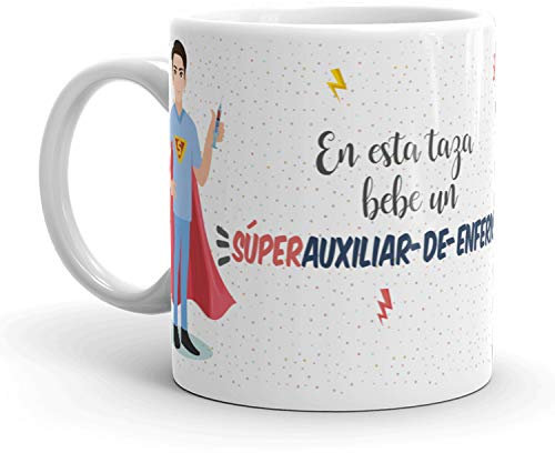 Kembilove Taza de Café Auxiliar de Enfermería – En esta taza bebe un Súper Auxiliar de Enfermería – Taza de Desayuno y Café para Profesionales de Superhéroes – Regalos Personalizados