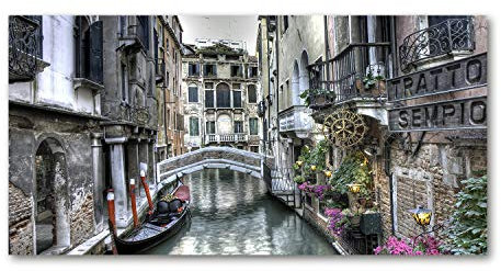 Tulup Glas-Bild Wandbild aus Glas - Wandkunst - Wandbild hinter gehärtetem Sicherheitsglas - Dekorative Wand für Küche & Wohnzimmer 100x50 - Sehenswürdigkeiten & Architektur - Venedig Italien - Grau