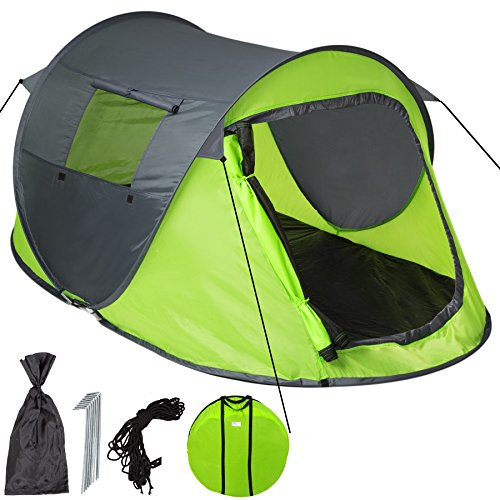 tectake® Tente de Camping instantanée 2 Personnes avec Housse de Transport, Sardines, Cordes et Moustiquaire Protection UV 30 - Tente Pop up Randonnée Bivouac Camping Trekking - 1,5 Kg - Vert Gris