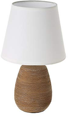 LOLAhome Lámpara de mesita de noche con pantalla cónica rústica y base de cerámica marrón, de ø 17x27 cm. E14