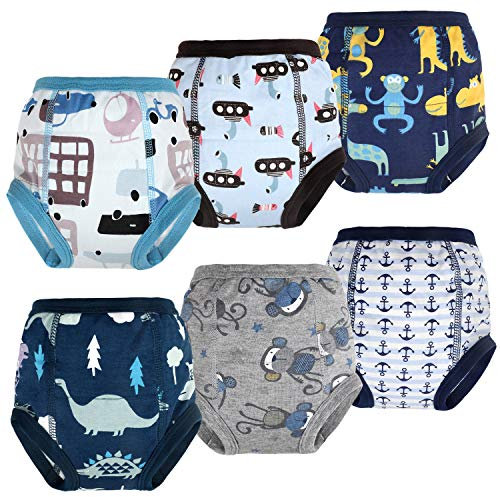 FLYISH DIRECT Culotte Enfant Apprentissage 100% Coton, Culotte Apprentissage Propreté Garcon Absorbant 6 Couches, Anti-Fuite Slip d'apprentissage pour Garcon et Filles, 6 Paires, 3 Ans, Singe Bleu