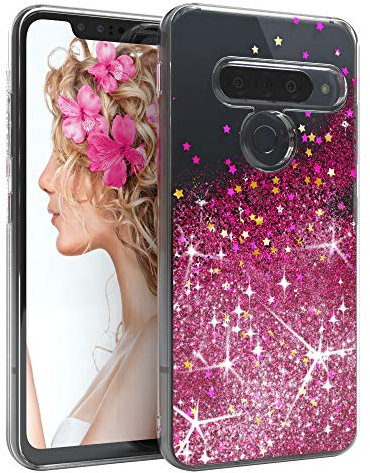 EAZY CASE Hülle kompatibel mit LG G8 ThinQ Schutzhülle mit Flüssig-Glitzer, Handyhülle, Schutzhülle, Back Cover mit Glitter Flüssigkeit, TPU/Silikon, Transparent/Durchsichtig, Pink
