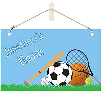 GiftsOnline4U Personalised Door Sign for Boys BedroomPlaque Wall Hanging Sports Football Basketball Tennis Room