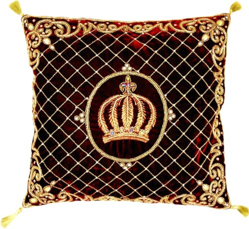 Harald Glööckler Luxus Barock Deko Kissen Pompöös by Casa Padrino Krone Bordeaux/Gold aufwendig verziert mit Pailletten und Glitzersteinen