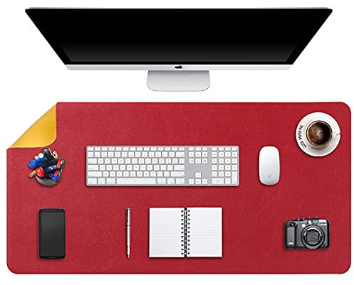 Tappetino per Mouse Grande, Mouse Pad XXL, DOBAOJIA Sottomano da Ufficio, Laptop Tappetino, Tappetino Scrivania, Tappetino Scrittura, Uso Doppio Lato Simipelle PU Impermeabile 90 x 43cm (Rosso/Giallo)
