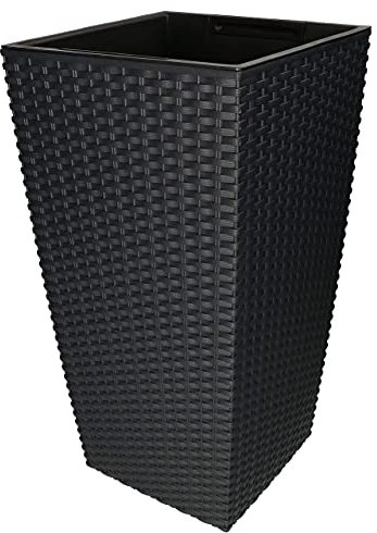 KOTARBAU® Pot de fleurs carré en rotin avec pot intérieur Anthracite 325 x 325 x 610 mm