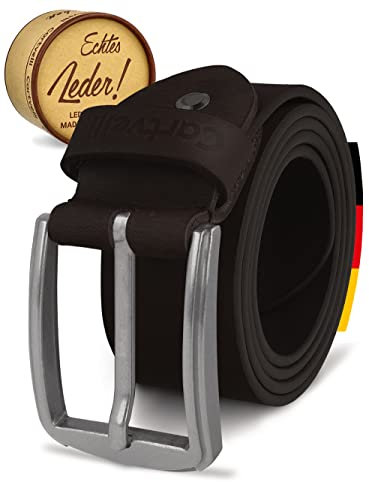 Cartvelli Ceinture en cuir vintage pour homme - 40mm - Fabriquée en Allemagne - Avec boîte cadeau - Ceinture à boucle argentée en cuir véritable pour homme (Marron Foncé,100cm)