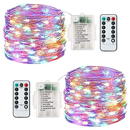 Fairy Lights Battery, 2Pack 13M 120LEDs String Lights Waterproof, with 8 Modes Remote Control Indoor/Outdoor Fairy Lights for Garden, Wedding, Party, Festival, Christmas Decorations (Multi-Coloured)