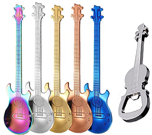 PBIEHSR Cuillère à café pour guitare, Dessert en acier inoxydable Cuillère à musique guitares ustensiles de cuisine mignon pour thé Dessert Drink (colore-B)