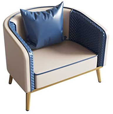 DUNAKE Sessel Schlafzimmer, Comfy Chair Wohnzimmer, Moderner Clubsessel Aus Leder Mit Rückenlehne Und Armlehne Mid-Century Modern Accent Chair Mit Metallbeinen Stilvolle Polstersessel (Color : Blue)