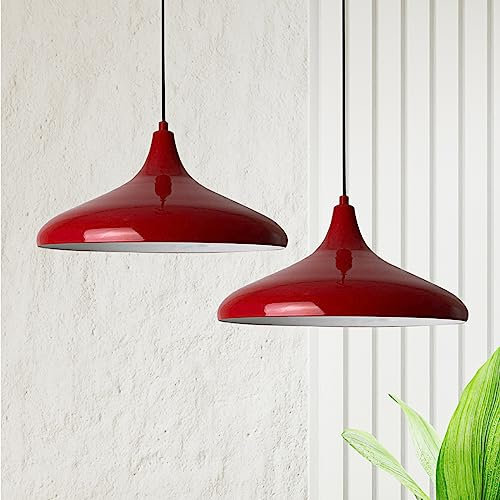 bamyum Champion Pendelleuchte Esstisch 2 Flammig Metall Ø30 cm, Hängelampe Esstisch Vintage, Esstischlampe, Lampenschirm Hängelampe, Pendelleuchte Esstisch, Hängeleuchte Wohnzimmer Esszimmerlampe Rot