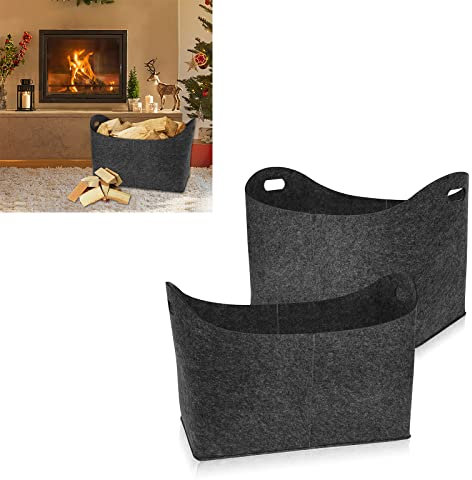 LARS360 2 Stück Kaminholz Filz Tasche, Kaminholz Filz Korb mit Verstärktem Griff, Aufbewahrungs Filz Tasche zur Aufbewahrung, 55 x 30 x 40 cm Filz Brennholz Tasche, Dunkelgrau