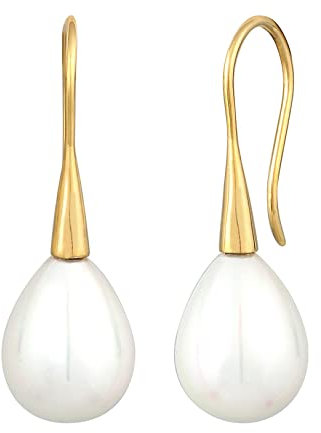 Nenalina Ohrringe Silber 925 Damen Ohrhänger vergoldet mit Muschelkernperle in Tropfen Form (15 mm)