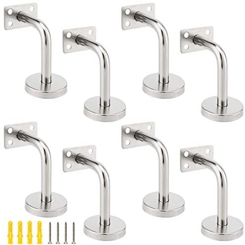 HAKZEON 8 PCS Silver Handrail Brackets, Heavy Duty Stainless Steel Stair Handrail Brackets with Mounting Screws & Expansion Tubes for Stair Guardrails, Flat Type