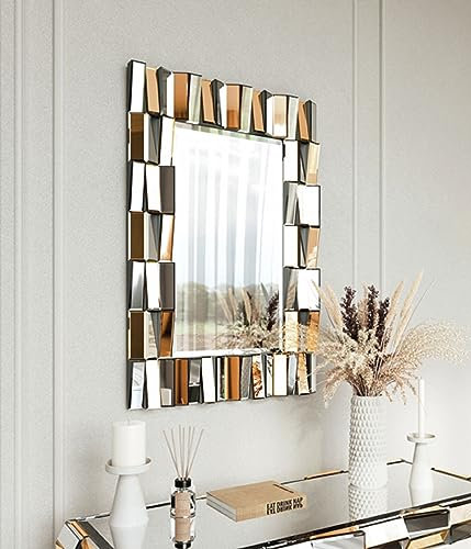 CARME Knightsbridge - Luxury Large Rectangular Wall Mirror Bevelled Decorative 3D Mirrored Glass Effect Design for Bedroom Living Room Hallway Bathroom (Rose Gold)
