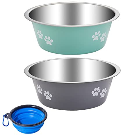 Hundenapf 2 Stück, Futternapf aus Edelstahl mit Rutschfestem Silikonboden, Wassernapf und Fressnapf für Kleine, Mittelgroße und Große Hunde und Katzen(860ml)